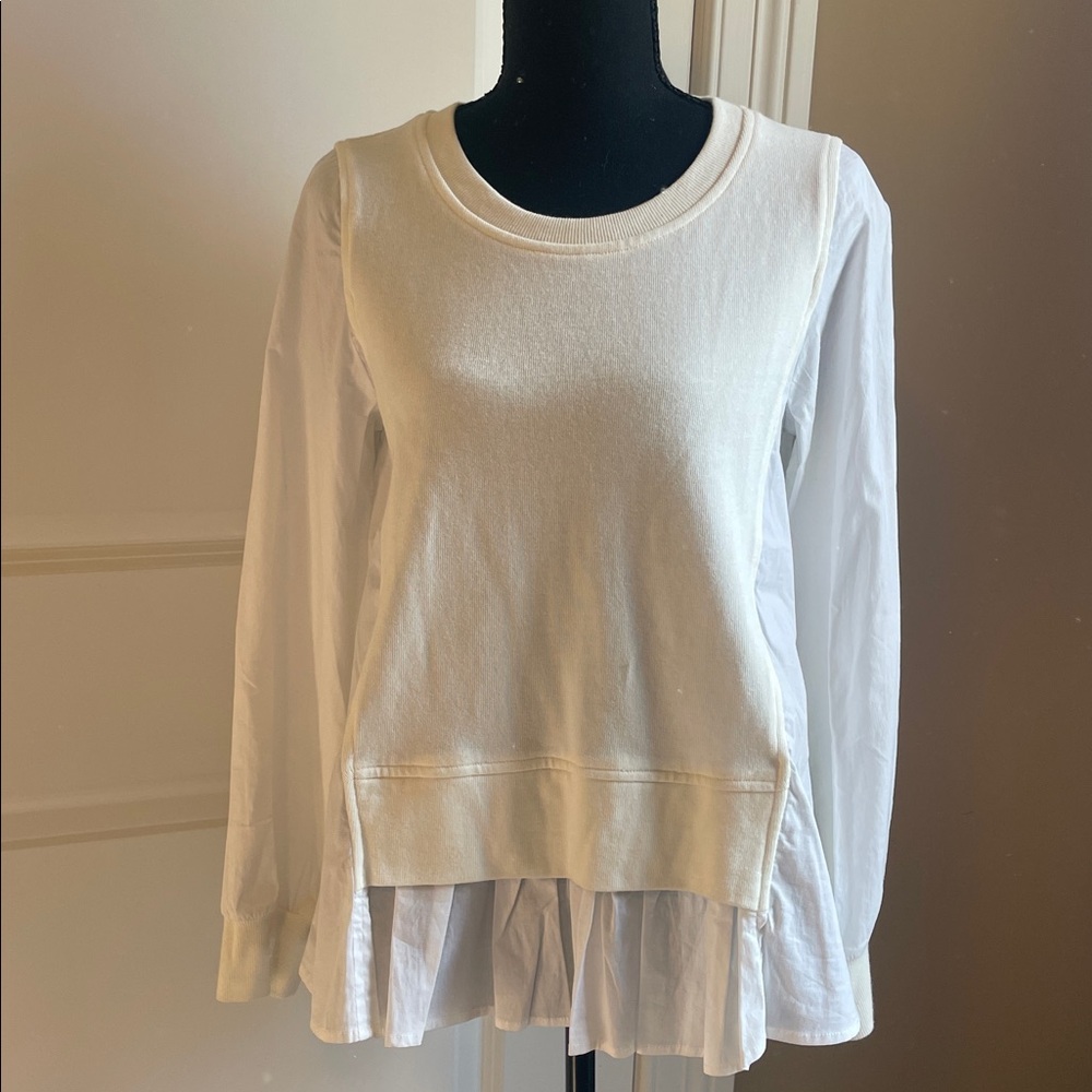 Anthropologie Kinly Ivory/White Pleated Long Sleeve Top Size Small